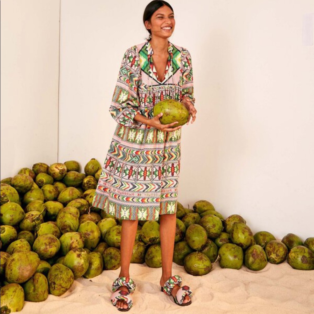 FARM RIO AMULET LINEN BLEND DRESS